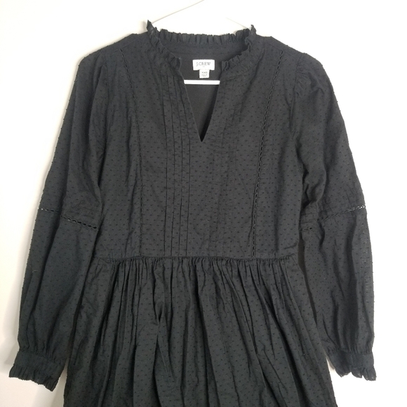 J. Crew Black Pintuck Midi Dress Clipdot Long Sleeve Ruffles Size XXS Pockets - Picture 6 of 16